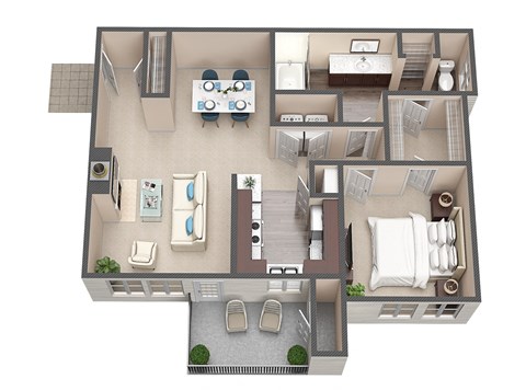 Floor plan for 1 bed, 1 bath, 855 sqft